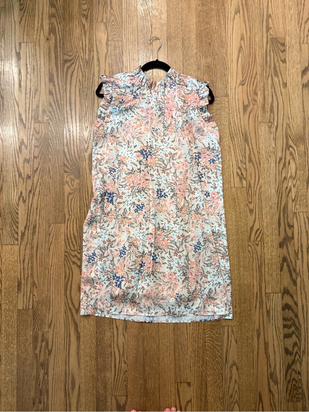 Floral Sleeveless Shift Dress in Pastel Pink and Blue